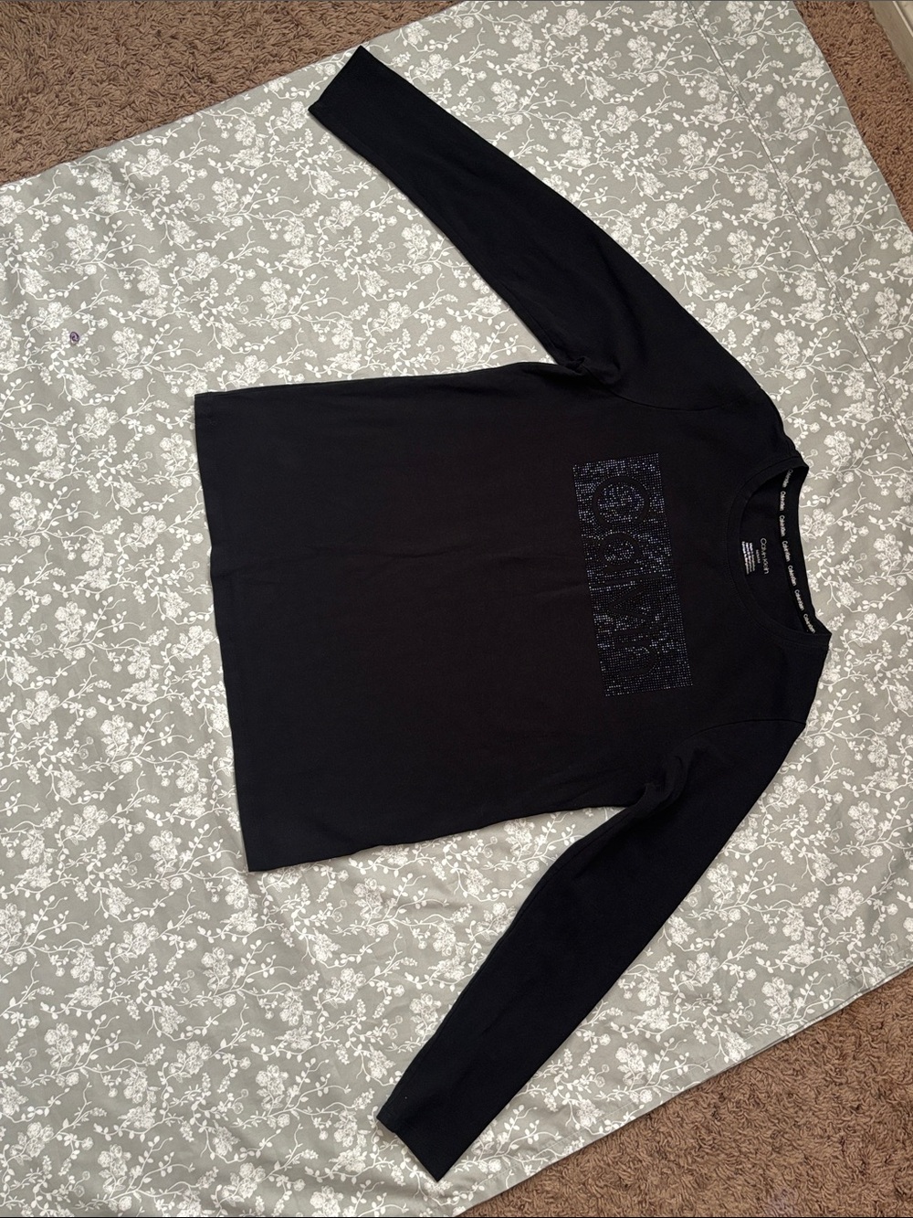 Calvin Klein Black Sparkling Long Sleeve Logo Tee